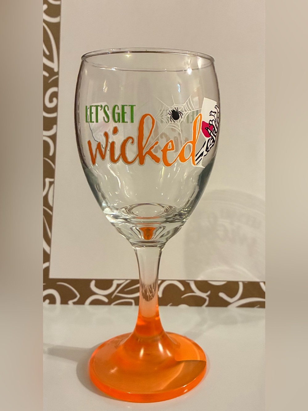Let's Get Wicked Orange Stem Wine Glass - Halloween Home Dining
